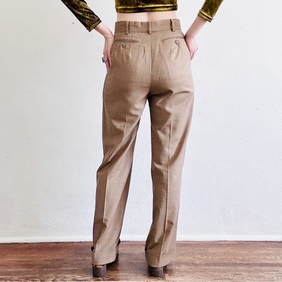 MAXMARA Italian Wool Mohair Beige Wide Leg High Cuff Waisted Trousers Pants - Picture 4 of 12